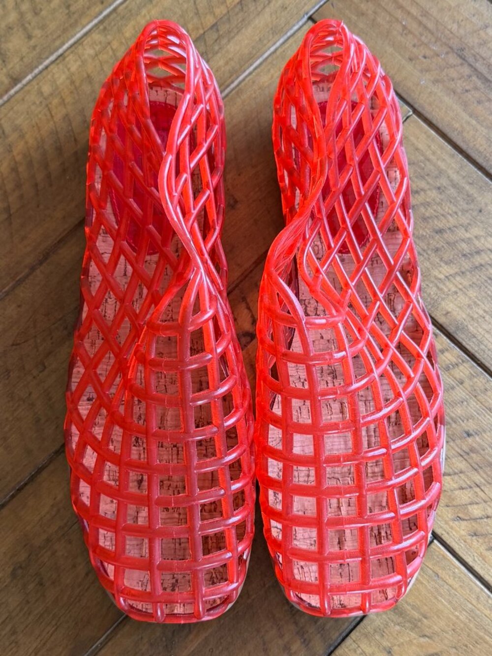RED JELLY MESH BALLET FLATS IN SIZE 8.5